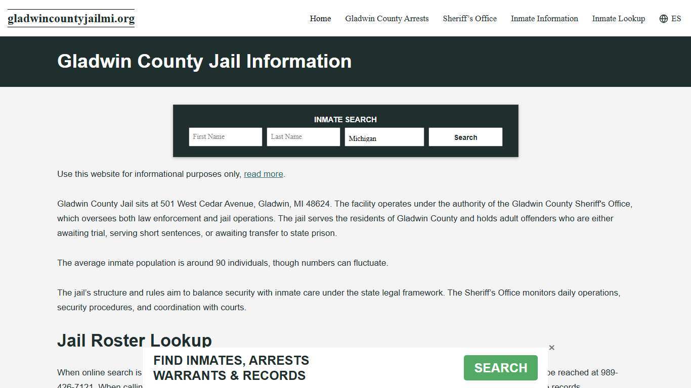 Gladwin County, MI Jail Roster, Inmate Info